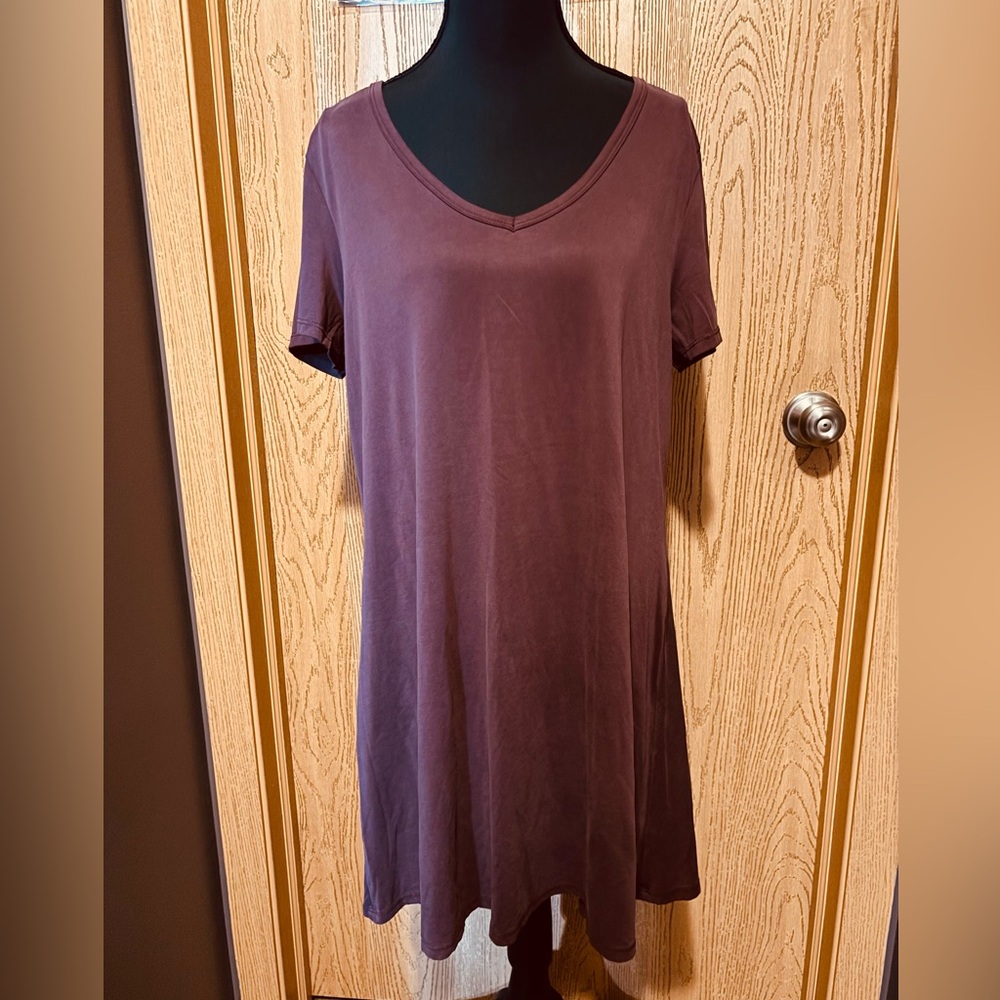 Burgundy/Purple V-Neck Short Sleeve Dress